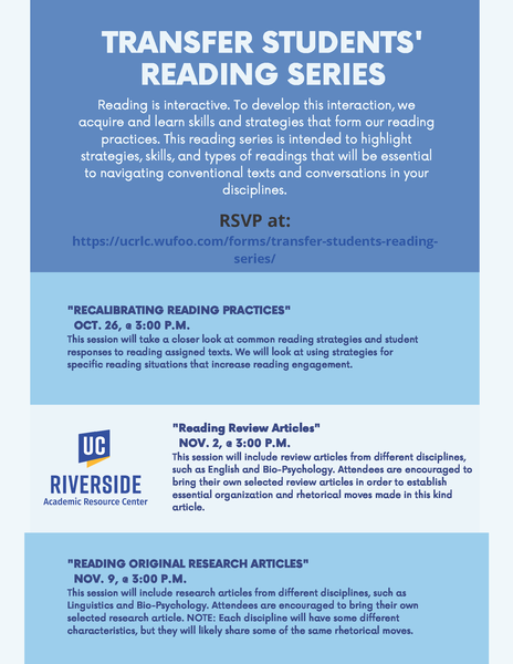 Transfer Students Reading Workshop Series