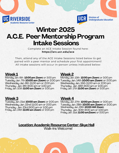 Winter 2025 ACE Peer Mentorship Program Intake Sessions Flyer